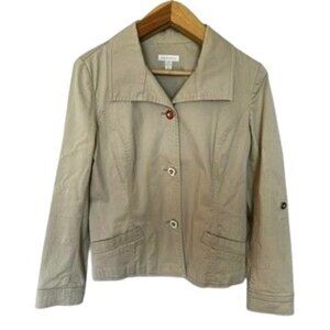 Charter Club Womens Beige Button-Up Jacket Large Stretch Cotton Blend